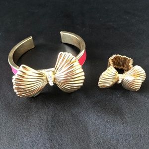 Lilly Pulitzer Pink and Gold Tone Bracelet and Ring Set